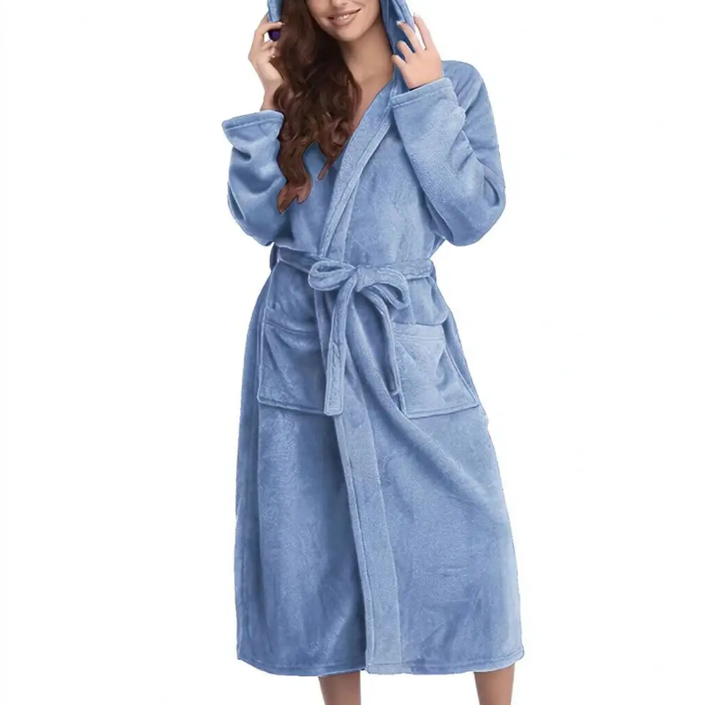 Women Soft Bathrobe Cotton Loungewear Casual Sleepwear Dressing Gown Comfortable Nightrobe For DF Fashion Gown