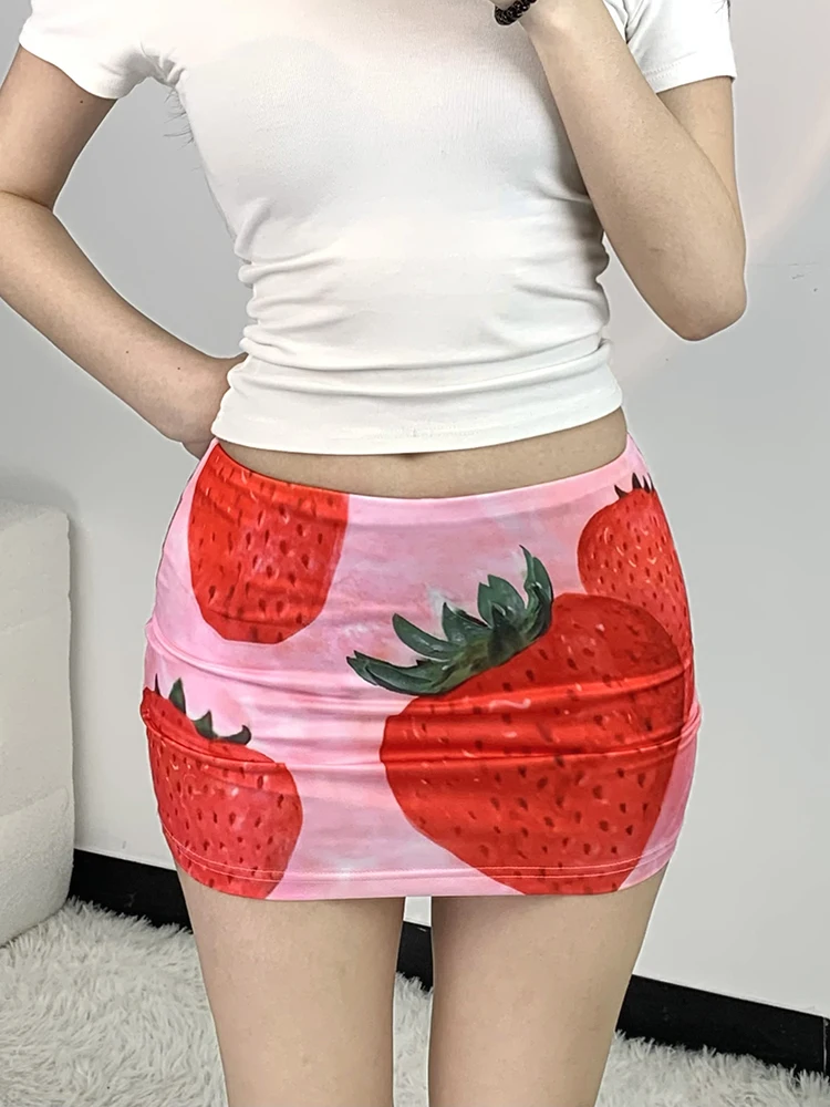 Lage taille slim fit fruitprint rok Dames Sweet Sle Polyester Blend ort rok Super Agel Pink Berry rok