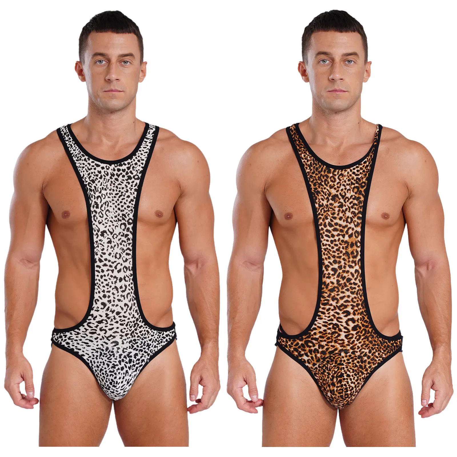 

Мужской дикий сексуальный леопардовый трико, боди, нижнее белье, костюм, комбинезон без рукавов, купальники, повседневная уличная мода, очаровательный необычный вид