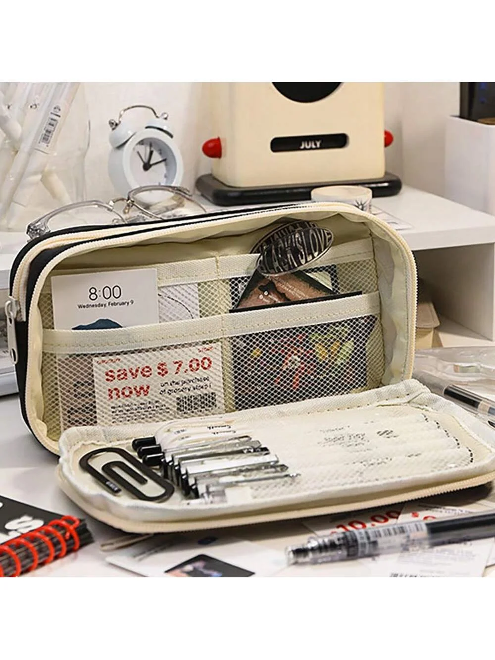 Premium Jumbo Size Flip Open Pencil Box Case - Large Capacity Student School College Stationery Organizer Holder Essential