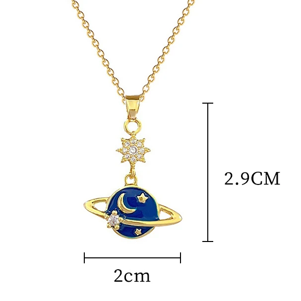 Collier pendentif Saturne pour femme, tour de cou Saturne planète, émail bleu, micro-incrusté, personnalité de la mode, bijoux, cadeau d'anniversaire