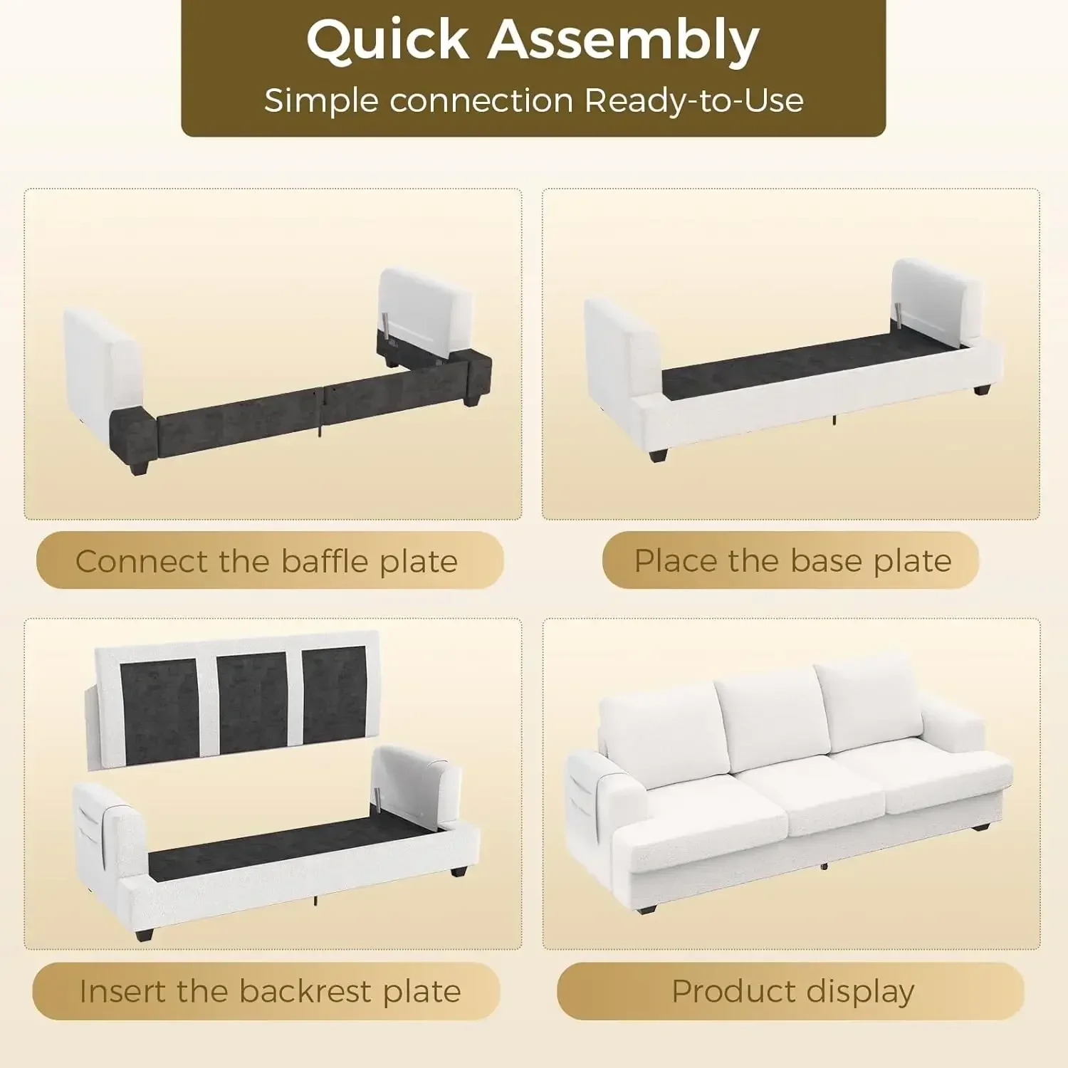 Sofá de 89 polegadas para sala de estar, sofá nuvem confortável com almofada grossa e apoio de braço largo