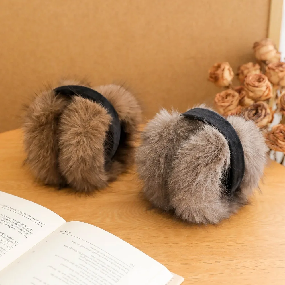 INS Fashion Faux Fur Earmuffs Winter Warm Ear Protectors Windproof Cycling Ear Covers Foldable Ear Warmer for Women Girls Boys