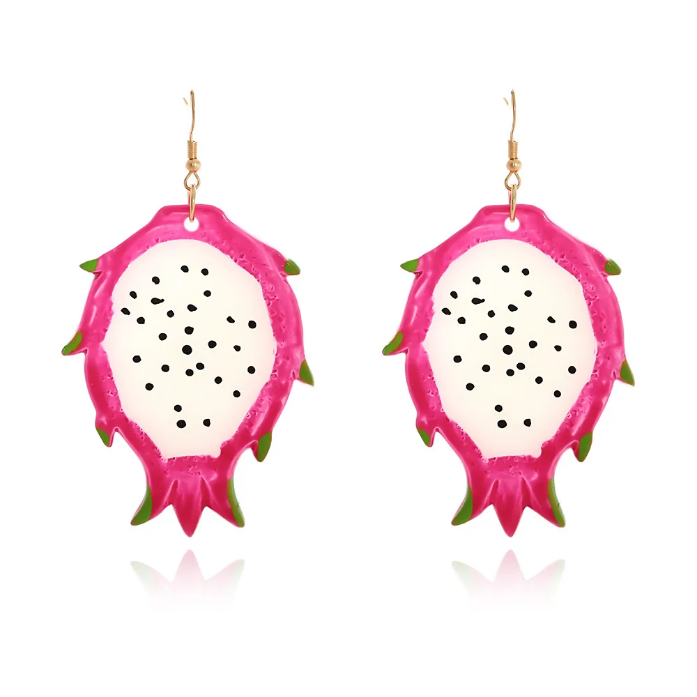 Summer Creative Dragon Fruit Pendant Earrings Fresh and Cute Color Fruit Pitaya Stud Earrings