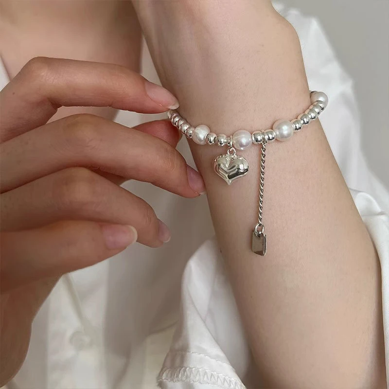 925 Sterling Silver Bracelet Pearl Heart Ball Love Geometric Punk For Woman Girl Fashion Jewelry Gift Dropship Wholesale