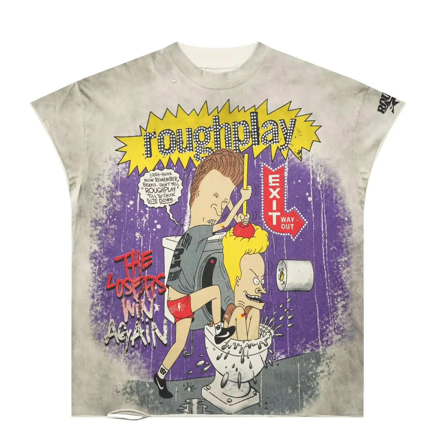 Roughplay Beavis and Butt-Head Rhinestone Vintage Washed Tank Top Unisex Streetwear Sleeveless Tops
