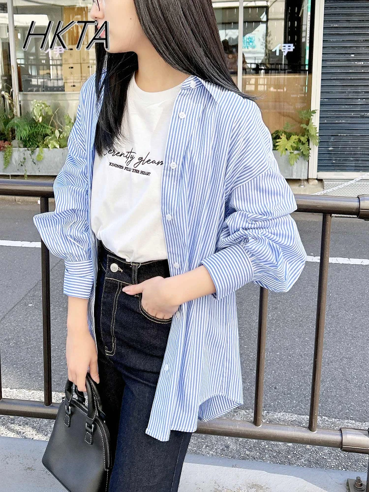 

Japanese Shirts Women's Blouse 2025 New Spring and Autumn Loose Striped Shirt Ladies Loose Casual Long-sleeved Shirt Tops Mujer