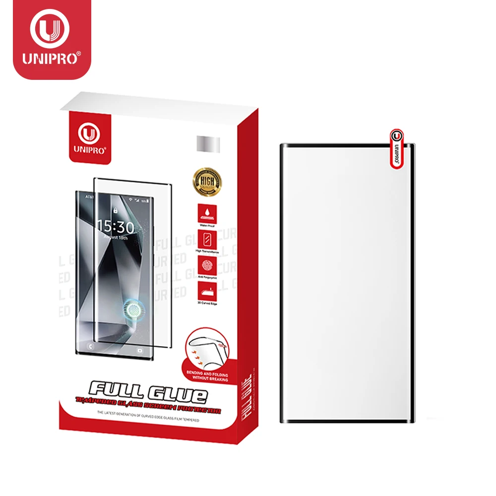 UNIPRO 3D Gebogenes Vollkleber-Hartglas für Samsung Galaxy S24 23 S22 S21 S20Ultra 5G Displayschutz S23FE Schnellentriegelung