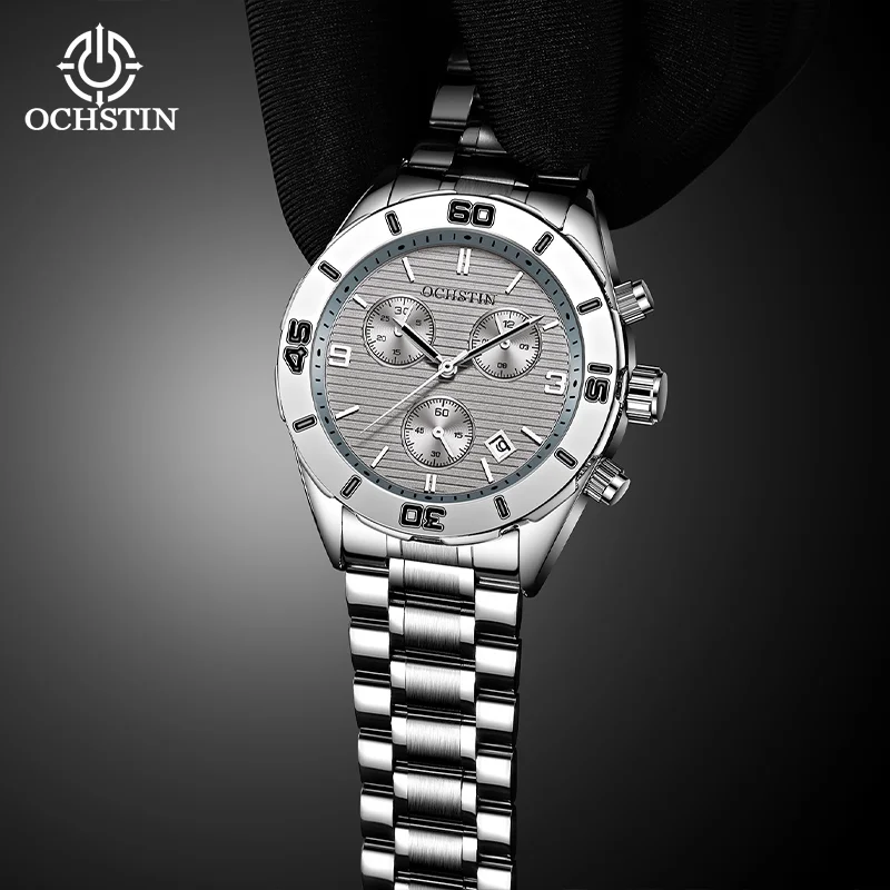 OCHSTIN Men's Quartz Movement Watches Man Navigator Series Stainless Steel Wristwatch Multifunctional Movement Waterproof Clock