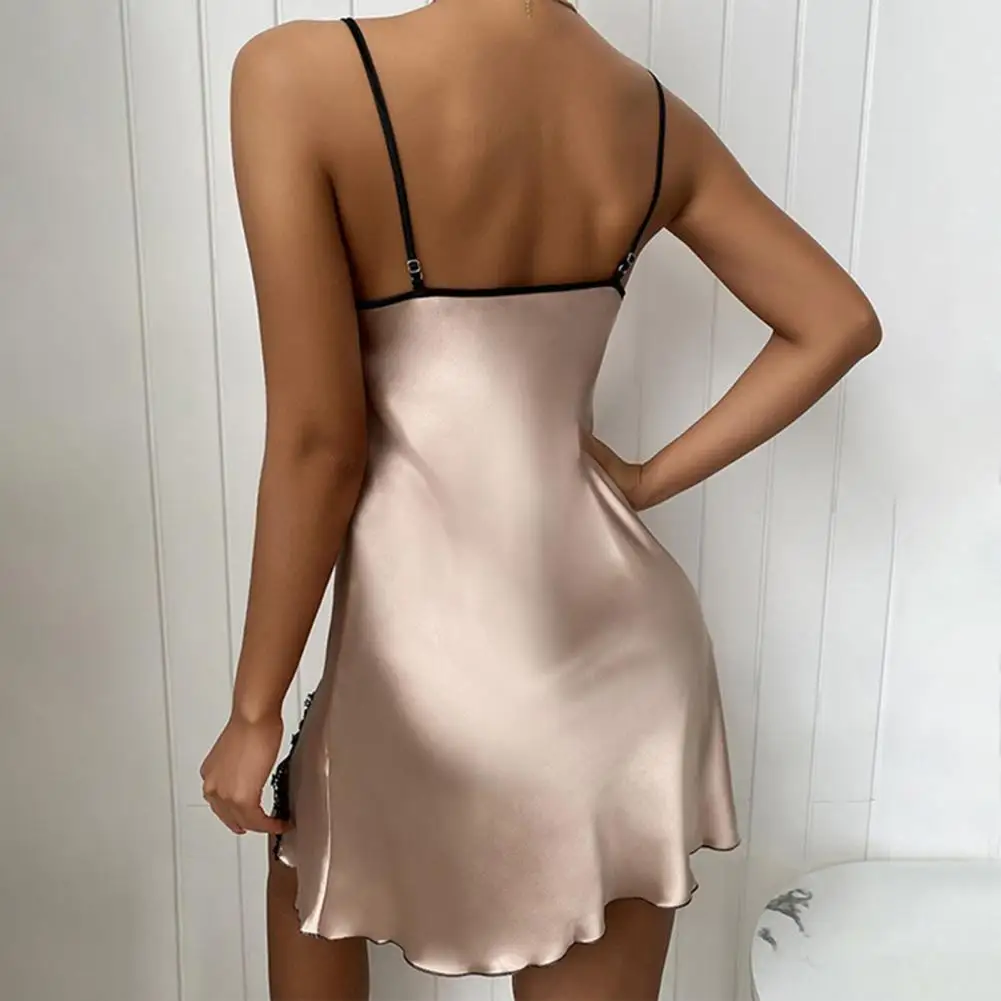 Sexy Silk Satin Night Dress Women Sleepwear Nightwear Sexy Sleeveless Nightdress V-neck Nightgown Women Pajamas пижама женская