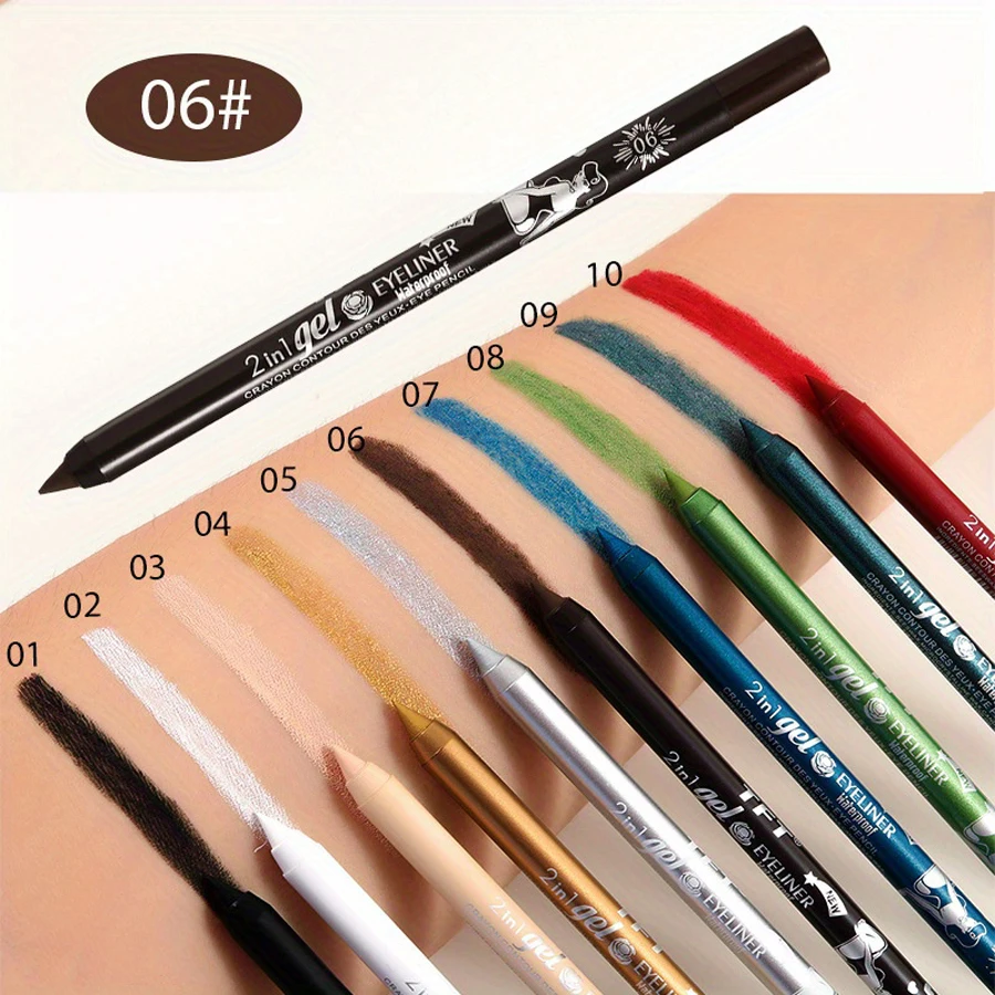 Wasserfester Eyeliner-Stift in 10 Farben, langanhaltender Concealer und Lipliner-Gelstift, schweiß- und wischfest_voghion.com