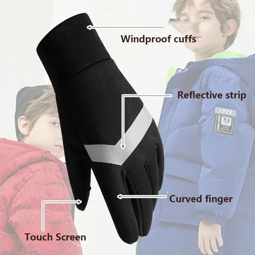 Non-slip Kids Warm Cycling Gloves Touch Screen Reflect Bicycle Sports Mittens Cold Wingproof Full-finger