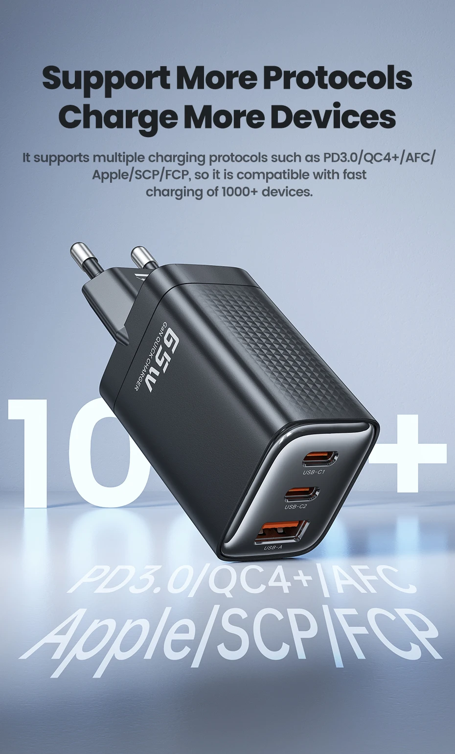 Toocki 65 W GaN USB-Ladegerät Typ C QC4.0 PD3.0 PPS Schnellladung für iPhone 16 15 14 Samsung 24 S23 Xiaomi Huawei Realme Laptop – Detail 9
