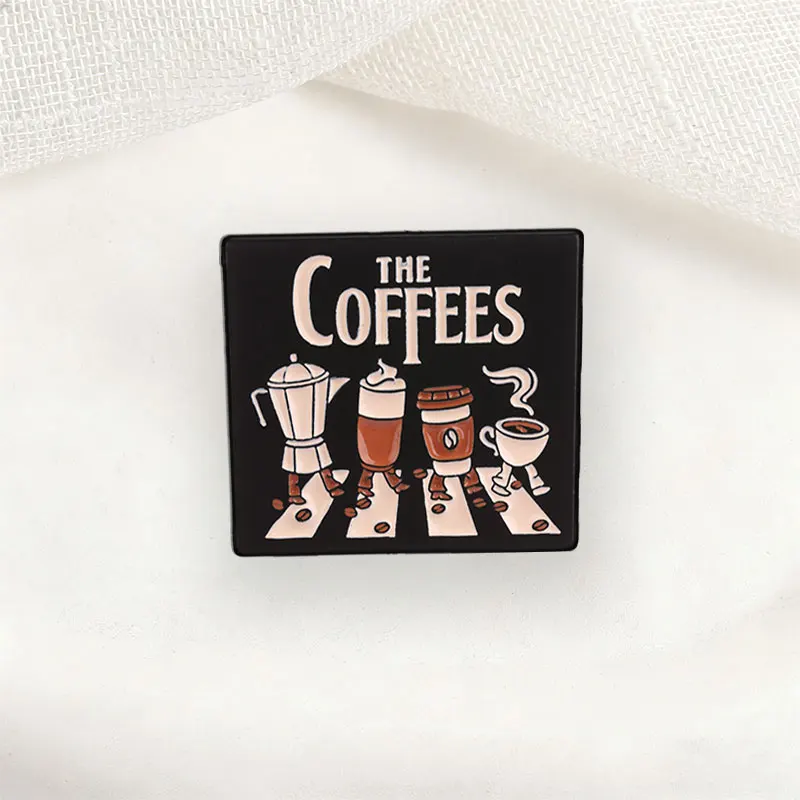 Black White Cartoon Coffee Enamel Pins THE COFFEES Metal Brooches Fashion Lapel Badge Backpack Clothes Jewelry Gift for Friends