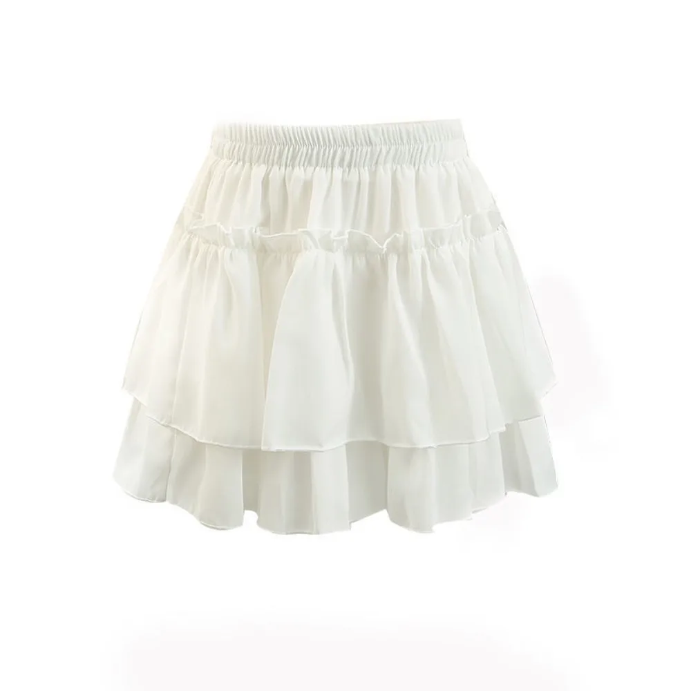 

Chic Sweet Style Pleated A-Line Skirt Versatile Basic Cut Tiered Skirt High Waist Elegant Elastic Waist Skirt Feminine