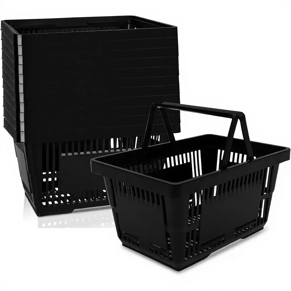 

Shopping Baskets with Handles, 21L Durable Plastic, Portable Grocery Cart, Supermarket Retail Shop, Book Store Laundry, Black