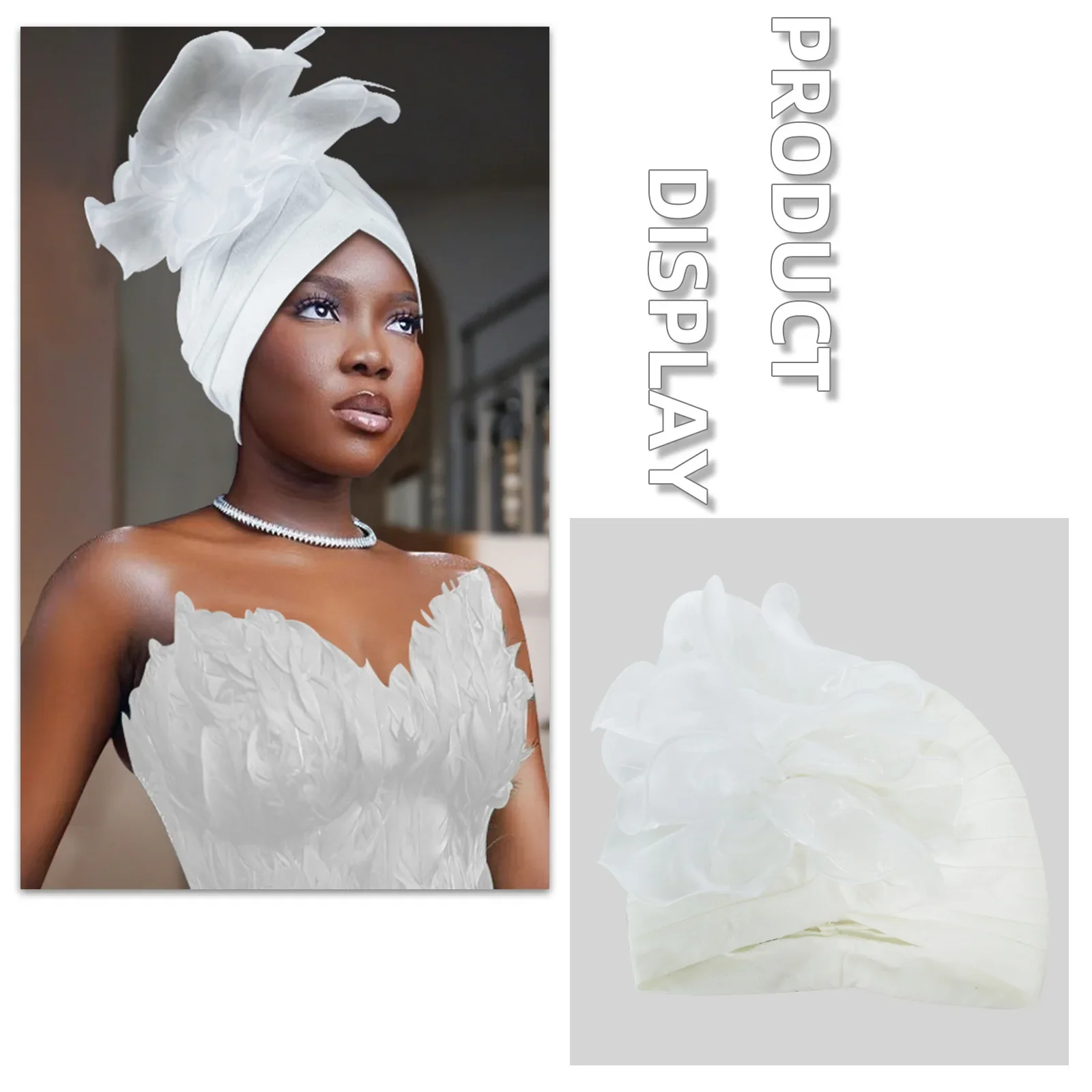 

Fashion Feather Flower Turban Cap for Women Nigerian Wedding Party Headwear African Auto Geles Muslim Bonnet Hijab Hat Headscarf