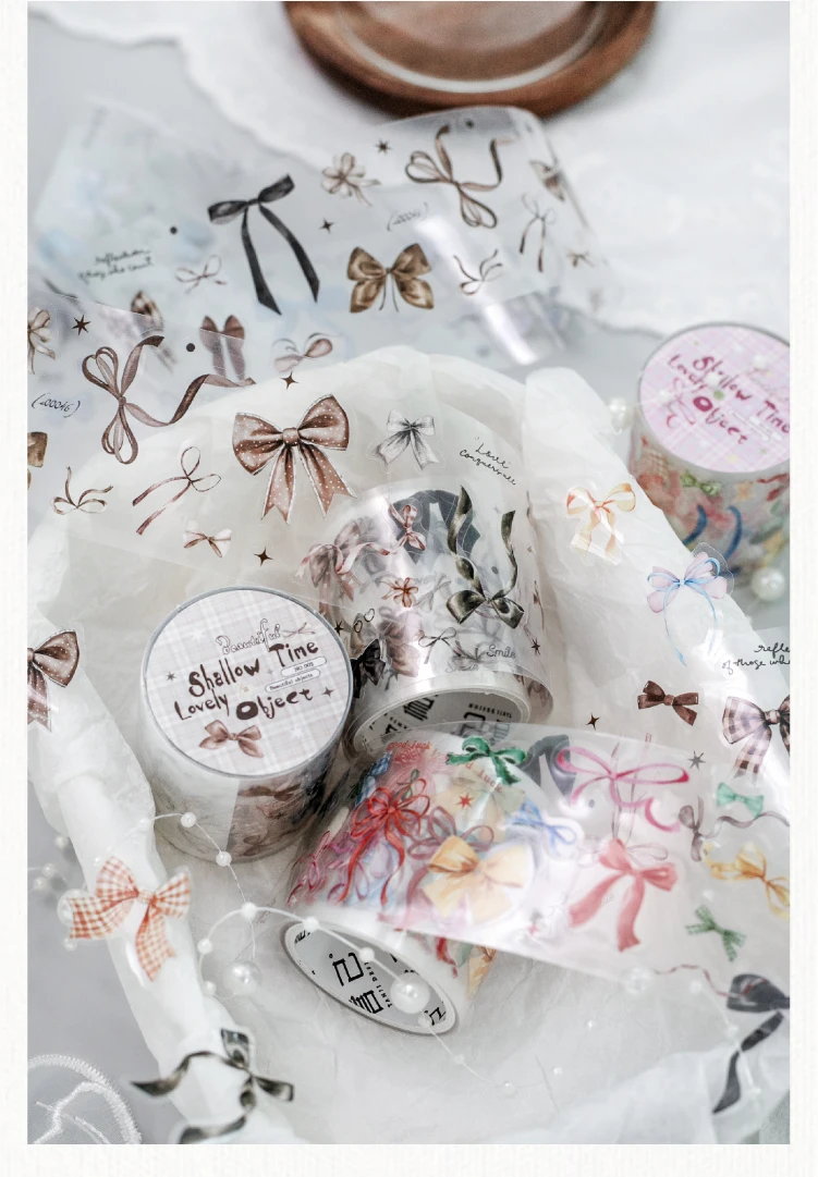 Journal GO 4.5cmx2m Cute Clips Ribbon Bow Patterned Tape Sticker for Collage Junk Journal Craft diy Scrapbook decor Masking Tap