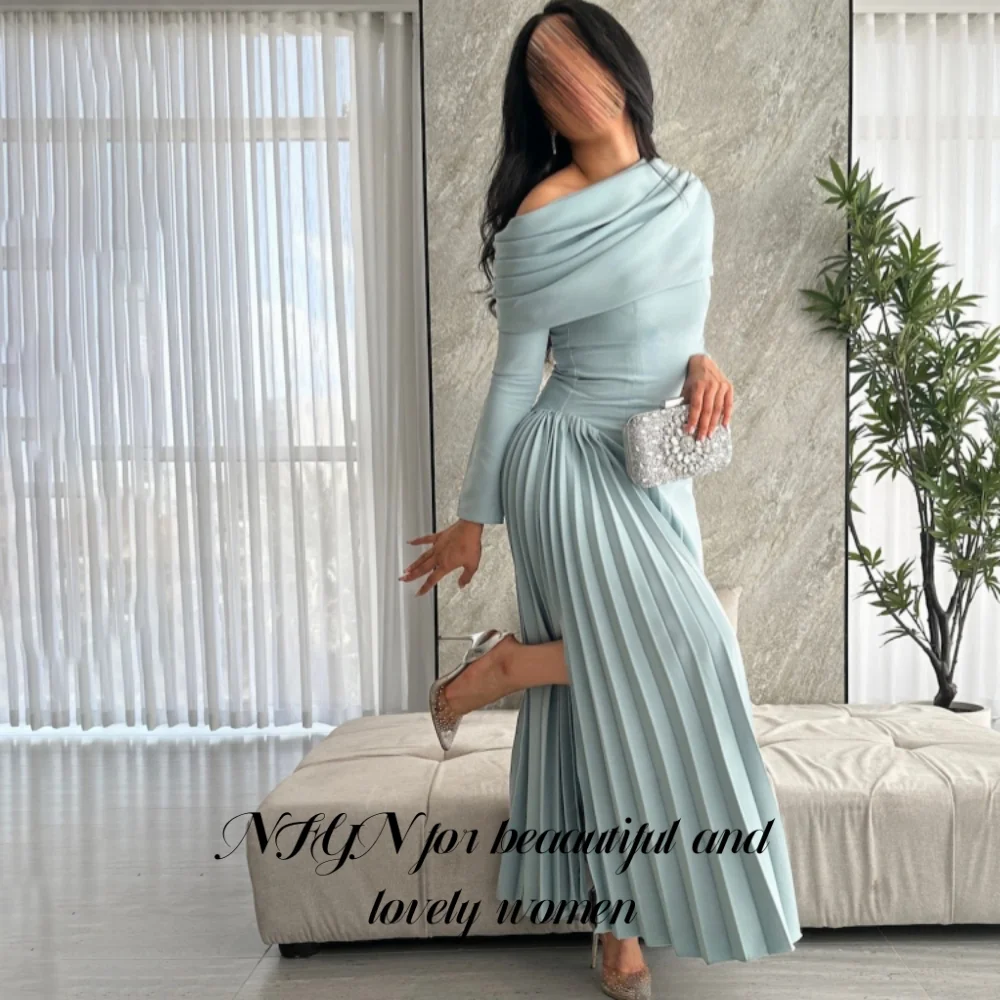 

NFYN Elegant Long Sleeves Formal Gown Pleated Side Split Prom Dresses Ankle-Length Evening Dress for Woman حزب فساتين Customized
