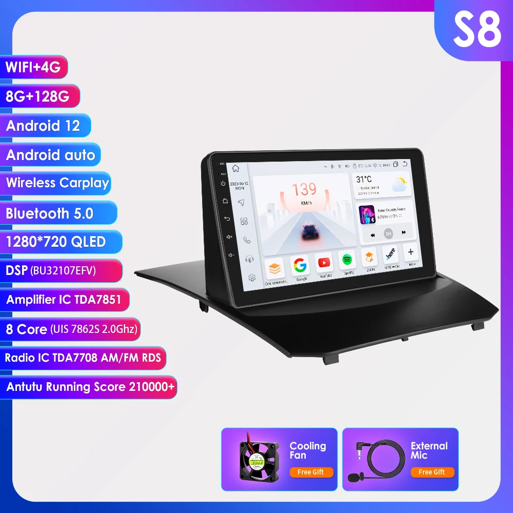 2DIN Carplay Android 14 autoradio voor Ford Fiesta Mk7 2009 - 2017 multimediaspeler 360 graden camera scherm 7862 8-core head unit 9 inch auto intelligent systeem