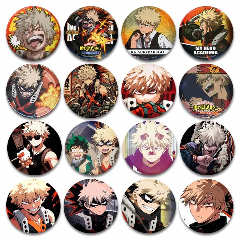 Anime Character Katsuki Bakugou Round Badge for Backpack Clothes Accessories Cartoon Brooch Pins Collectible Gifts for Friend