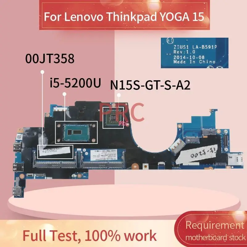 

00JT358 For Lenovo Thinkpad YOGA 15 i5-5200U Laptop motherboard LA-B591P SR23Y N15S-GT-S-A2 DDR3 Notebook Mainboard