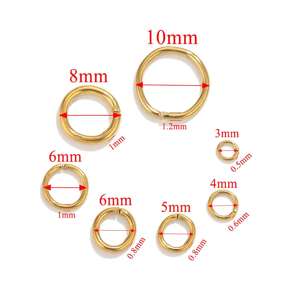 Conector de anillo de salto de acero inoxidable chapado en oro para fabricación de joyas, conectores de pulsera de collar DIY, suministros de joyería, 100 piezas