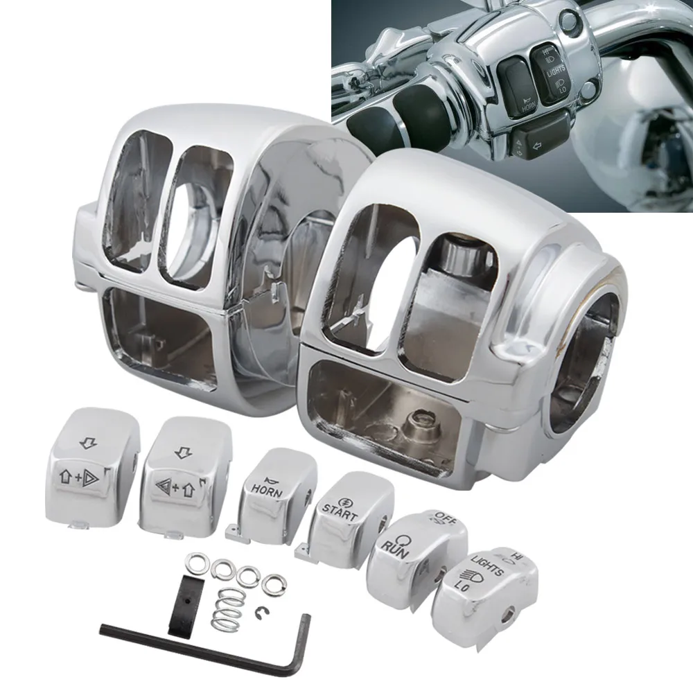 

1 Pair Switch Housings Cover & 6 Switch Cap Buttons Fit For Harley-Davidson Dyna Softail Sportster Touring V Rod FXR 1996–Later