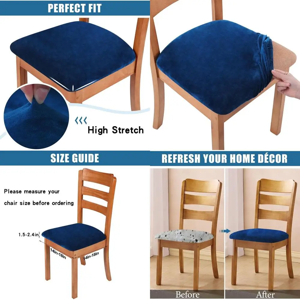 

Velvet Dining Chair Covers Set of 8, Stretchable, Washable Seat Cushion Protectors with Ties, Federal Blue