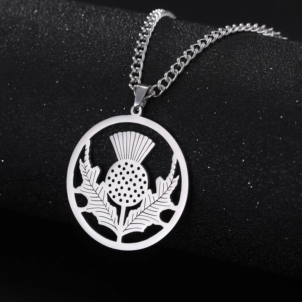 Dawapara Scottish Thistle Flower Women Necklace Symbol of Love Pendant Stainless Steel Jewelry Valentine Gift