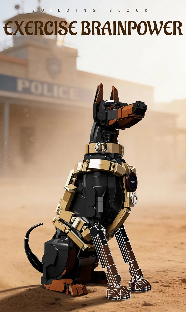 Idea Animals Baustein-Sets: Funktionierendes Polizeihund-Modell, Lehrreiches Spielzeug, Bausteine, Dobermann-Schreibtischdekoration als Geschenk – Detail 3