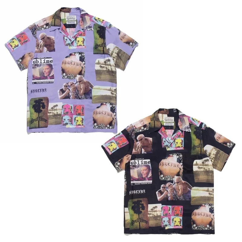

Summer Full Print Poster Loose Beach Hawaii WACKO MARIA Short Sleeve Shirt Summer Brand Fashion Shirt