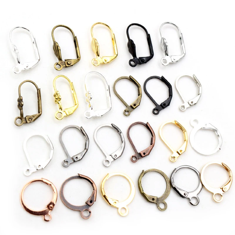 30-50pcs Fashion Bronze Rhodium Gold Silver Plated French Earring Hooks Wire Settings DIY Jewelry Making Findings Accessories