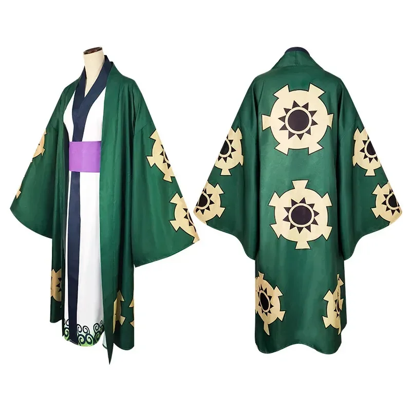 Anime Roronoa Zoro 코스프레 의상 One Wano Piece 기모노 가운 망토 벨트 풀 슈트 복장 의상 망토