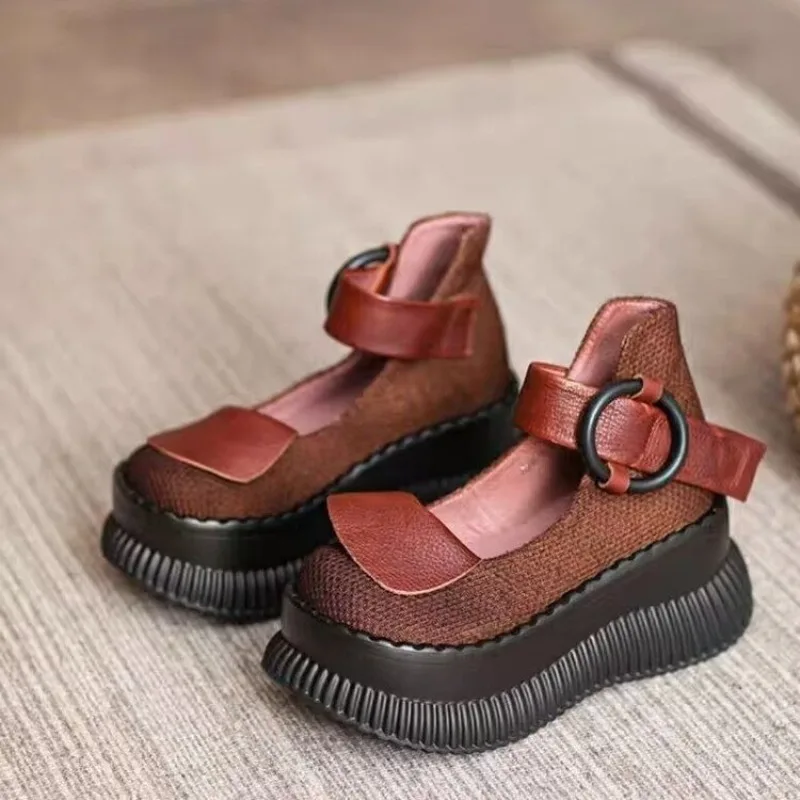 Summer New Women's Thick soled Slope Heel buckle Shoes Fashiona Outdoor Anti-slip Platform Retro Height Increasing Women's Shoes