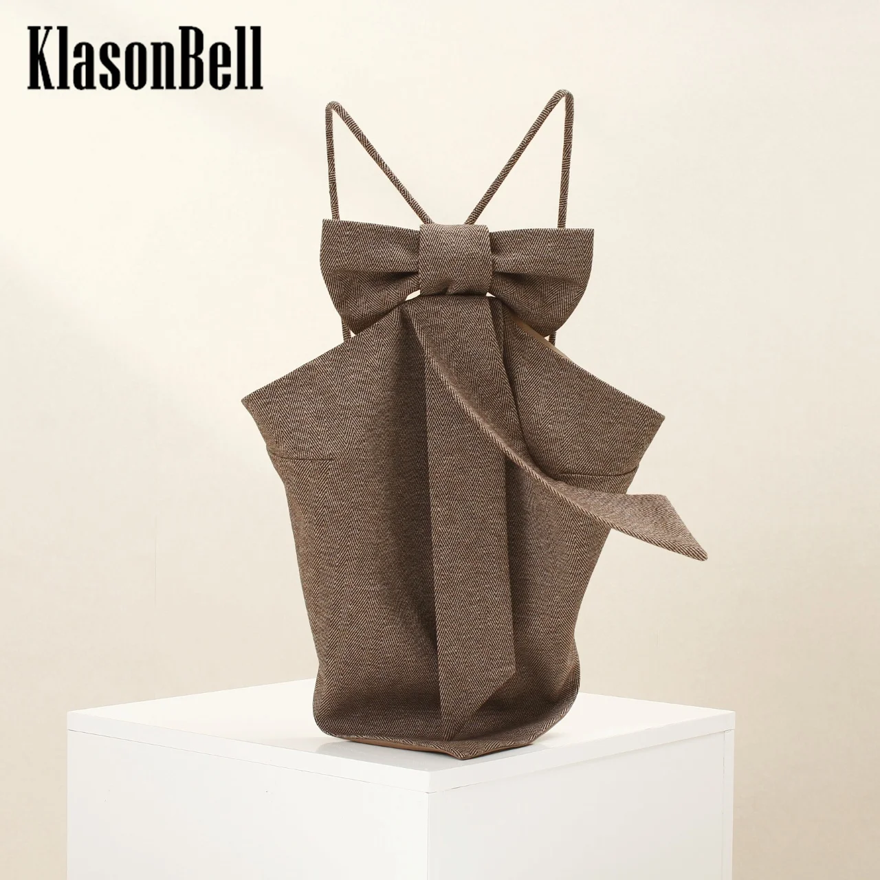 9.24 KlasonBell Women High Street Fashion Bow Ribbon Decoration Vest Wool Blend Sexy Girl Backless Spaghetti Strap Tank Top