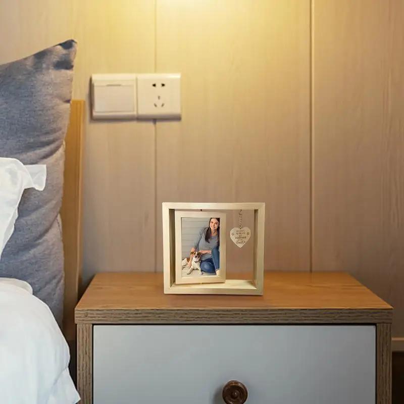 Cadre Photo de Bureau Rotatif en Bois, Pendentif en Forme de Cœur, Chien, Décoration de Table pour Chambre à Coucher