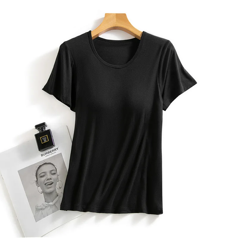 Knitting Modal Women's Pajamas Tops One Piece Sleepwear Casual Chest Pad Nightwear Shirt Bottoming Wear Home Sleep T-shirt