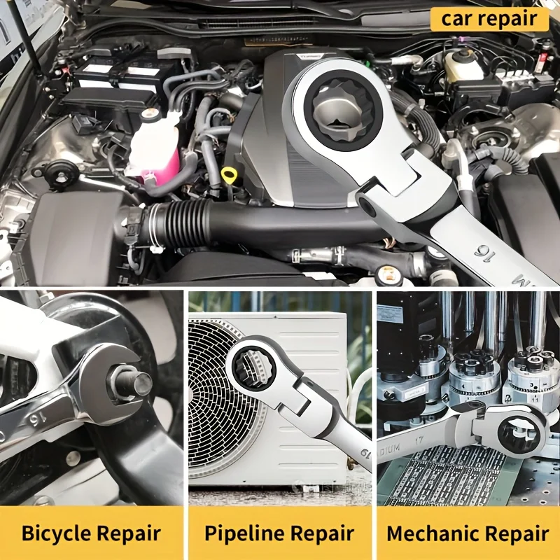 مجموعة مفاتيح ربط بسقاطة 2 في 1 شديدة التحمل مع غطاء نهاية سباك ثنائي الاتجاه ورأس قابل للتعديل وأدوات فني قابلة للتعديل #4