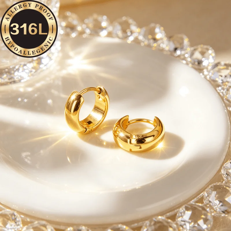 High Quality 316L Stainless Steel Hypoallergenic Golden Earrings, Hemispherical Earrings, Anti-Fade