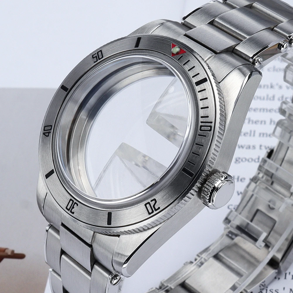 

38.8mm Silver Sterile Watch Case Stainless Steel Folding Buckle Strap For NH35 NH36 NH38 NH34 Movts Domed Sapphire Crystal Glass