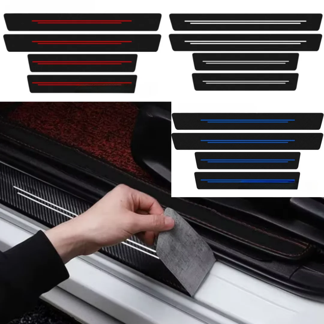 

4PCS/8PCS car doorsill two horizontal decorative universal carbon fiber-like leather durable decorative car accessories