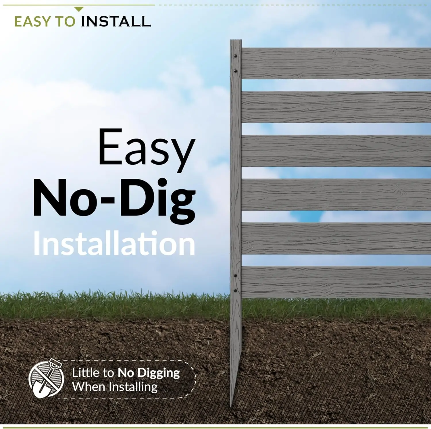 26in H x 24in W (3 Panels) No Dig Zippity Maui Fence Kit, Charcoal Color WoodTek Vinyl Fence Panel, Temporary Garden Border, Eas