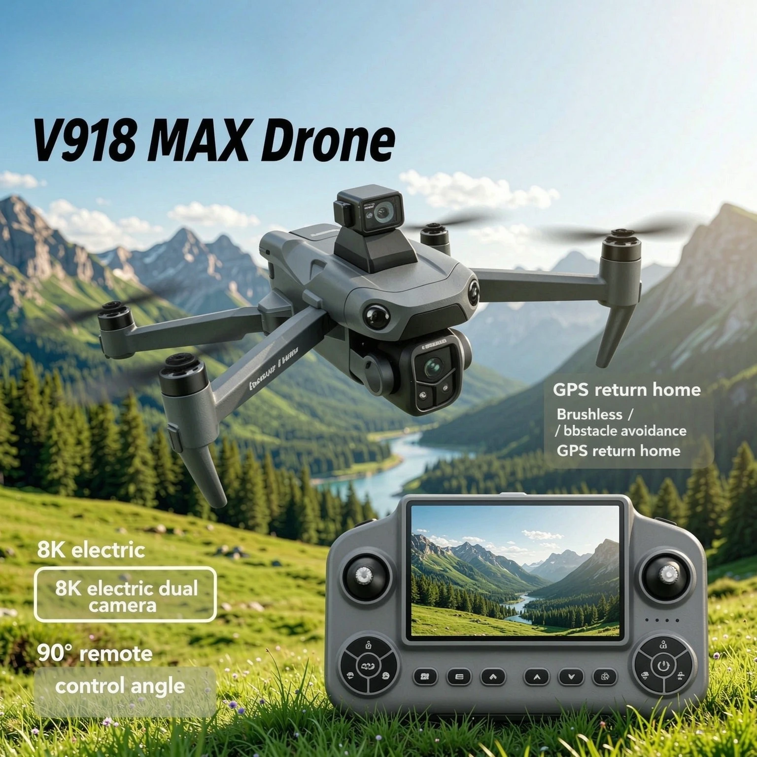 Original V918 GPS Auto Return Home Drone Optical Flow Positioning 8K HD Camera FPV Foldable Professional Quadcopter For Adults