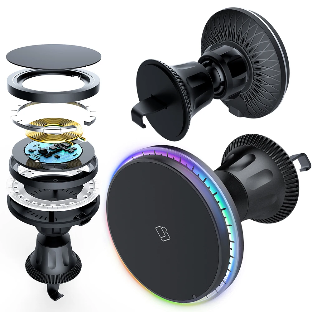 15W Magnetic Car Mount Charger 360° Rotation Wireless Vent Charger Automobile Phone Vent Holder for iPhone 15 14 13 12 Pro Max