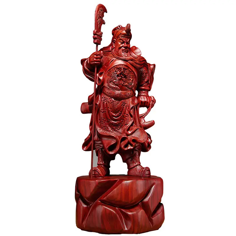 

Red pear wood carving large Guan Gong ornament handicrafts home offering
