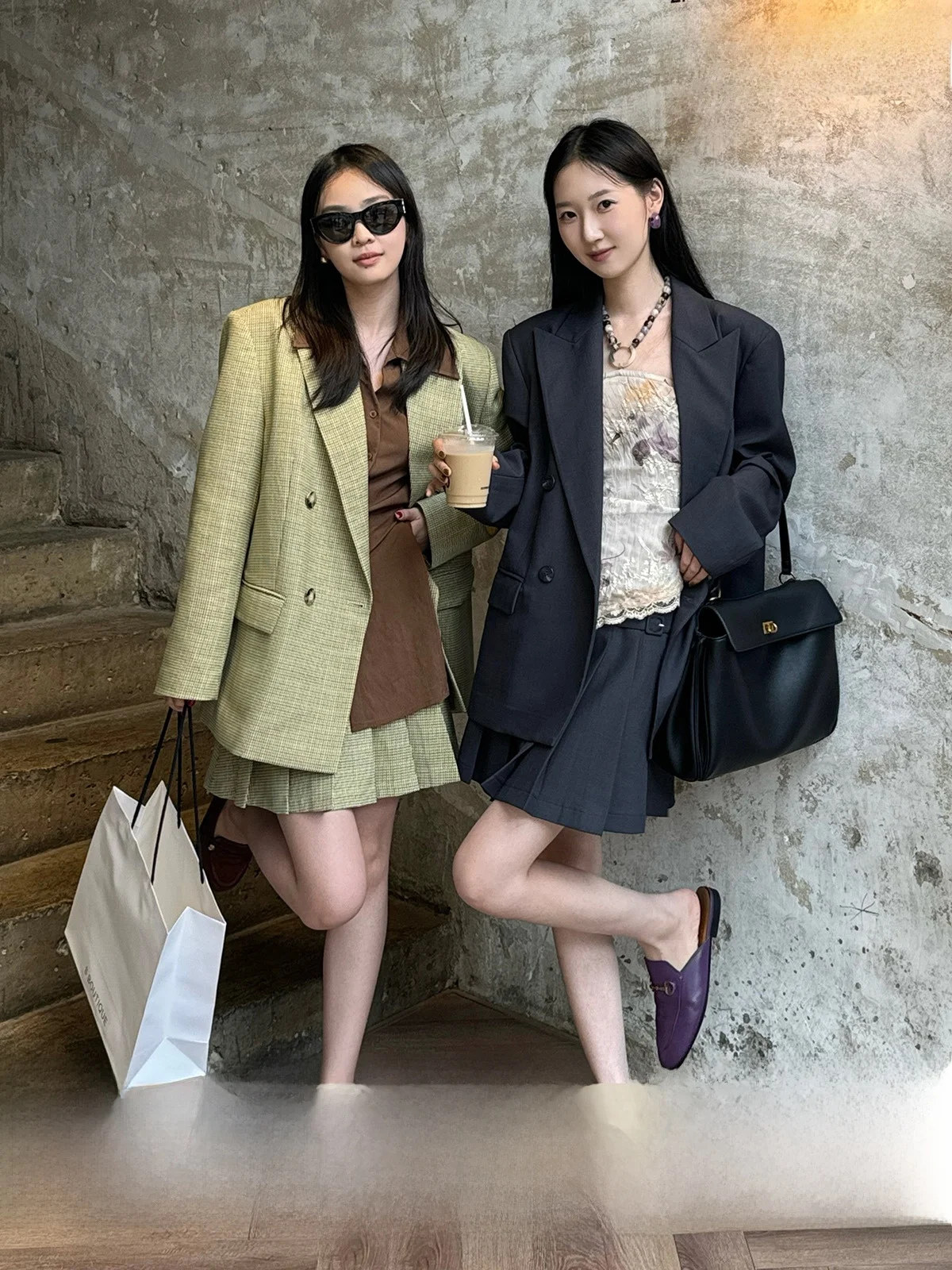 

Classic Sle Women's Suit Jaet with Pleated Skirt by Lu Qing Spring 2025 Collection Loose Fit Preppy Aesthetic