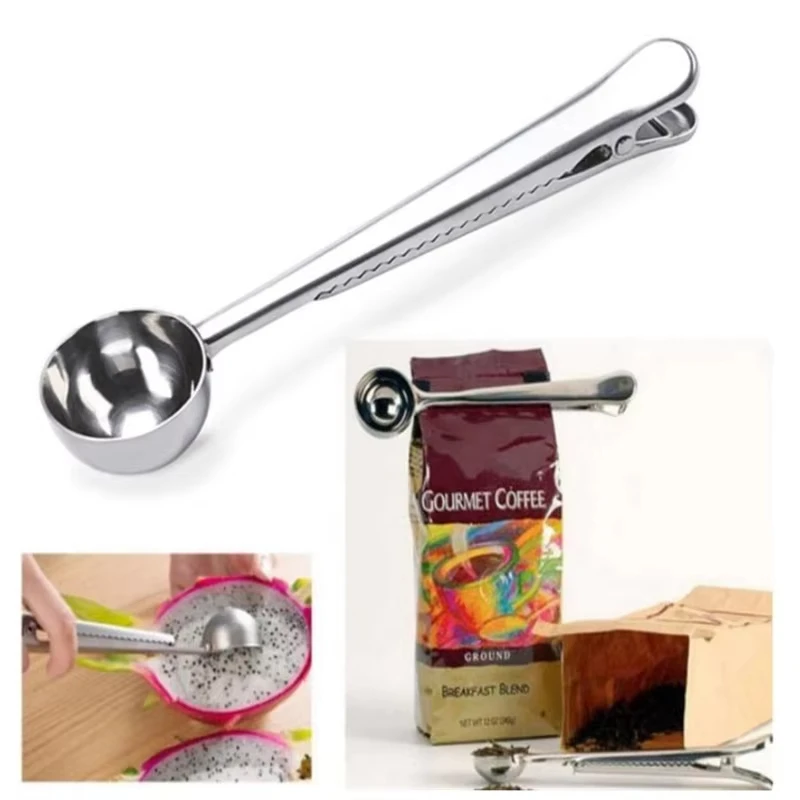 Multi-Purpose Stainless Steel Coffee Scoop with Clip and Measuring Spoon for Coffee, Tea, Powdered Milk, and Seasonings