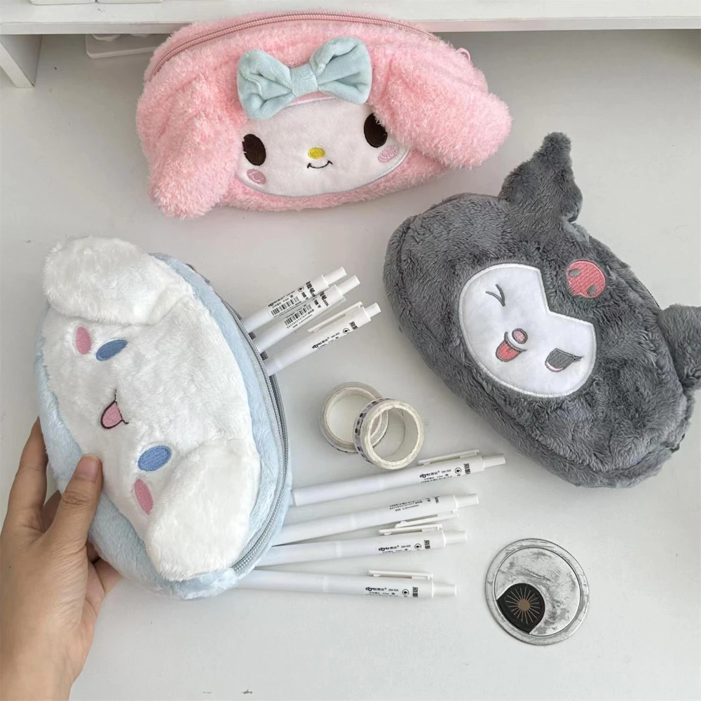 

Sanrio Kuromi Melody Plush Pencil Case Kawaii Cinnamoroll Large Capacity Cartoon Stationery Storage Bag Girls Birthday Gifts