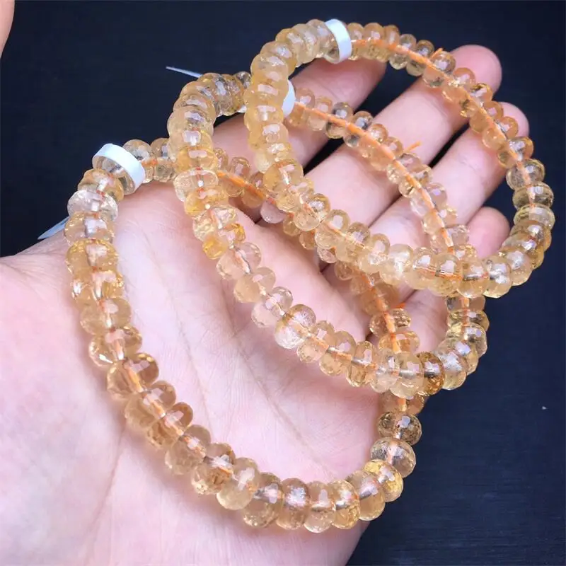 

9MM Natural Citrine Facet Bead Bracelet Fashion Personalized Men Women Holiday Exquisite Christmas Gift 1PCS